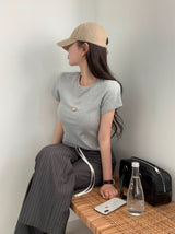 [BELLIDE MADE] デイリーラベルセミクロップド半袖Tシャツ