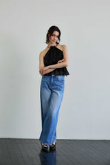 PEARL HALTERNECK TOP / BLACK