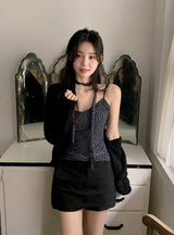 Leopard Sleeveless Blouse + Tie Set (2color)