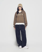 25FW WOMAN アーチシェイプドロゴクロップナッピングフーディージップアップ