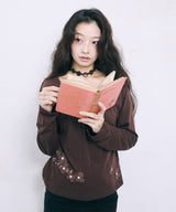 FLOWER SHIRRING SLIM LONG SLEEVE - BROWN