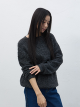 neck warmer loose fit boucle knit - charcoal