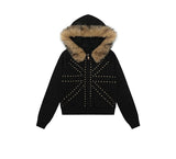 Radiant Stud Fur Hoodie Jumper