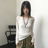 レガン オフショルダー シースルー シャーリング 長袖ニット