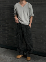 [S/S]バカンスダメージVネックハーフニット(3color)