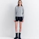 Eyelet Punching Hood Knit Cardigan Melange Gray