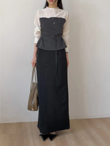 [Belt SET] Souffle Pintuck Layered Blouse
