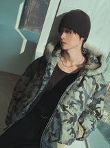 Ash camo fur crop padding