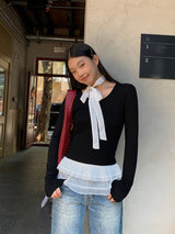 lace frill scarf long-sleeve t-shirt