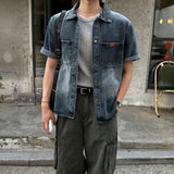 LMN Tamer Brush Patch Short-Sleeved Denim Shirt (2 colors)