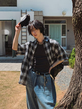 コージーオーバーフィットチェック半袖シャツ (3 color)