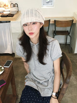 Ribbon shirring pocket frill short-sleeved hood (3c)