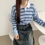 Coloring Hem Banding Stripe Long-Sleeved Knitwear