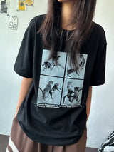 Juju Four Section Black White Oversized T-Shirt 4color
