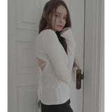 BACK RIBBON LONG SLEEVE-WHITE