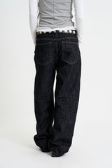 Indigo embossed denim pants