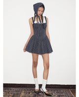 rirri Summer Collection 100% Cotton Textured Stripes Tie-Detail Resort Princess Style Dress (Excludes Inner Camisole）