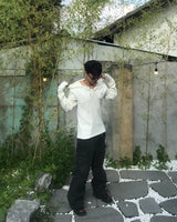 Wool Star Henry-neck Fingerhole Hoodie Knit