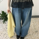 デイモンバックポケットワイドバルーンフィットデニムパンツ (1 Color)