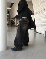 No.1538 A pocket wide black denim PT