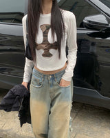 Side vintage denim pants