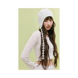 Lace earflap beanie white
