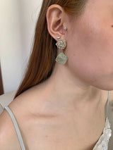 Mint stone silver ball drop earrings