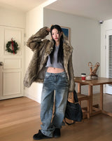 イニット エンボ ダーティーウォッシュ ストレートデニムパンツ