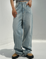 (UNISEX) RIVER DAMAGE UNIQUE WIDE LIGHT BLUE UNISEX PANTS