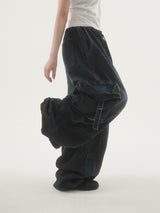 Drop buckle cargo denim pants -2C
