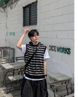 Broad Stripe Knit Hoodie Vest