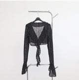 Demash see-through frill cardigan + sleeveless set