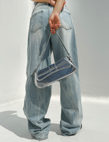 (UNISEX) RIVER DAMAGE UNIQUE WIDE LIGHT BLUE UNISEX PANTS