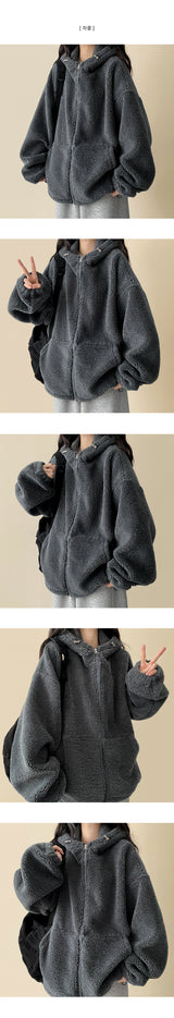 Lanit Boxy Popgle Fleece Hoodie Zip-Up