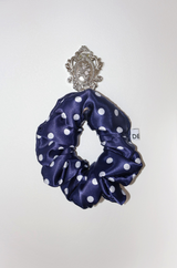 SATIN DOT SCRUNCHIE - NAVY