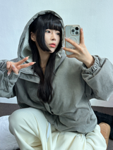 インナーフリースコーデュロイビッグフードジッパー🩶🖤 - 2カラー