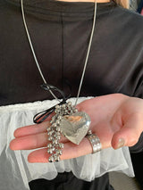 Heart.silver balls long necklace