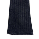 ブラック レール ピンストライプ ブーツカット ロングパンツ (Black)