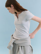 NUBASIC HENLEY NECK T-SHIRT LIGHT GRAY