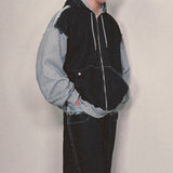 layered deconstructed zip-up hoodie_blue