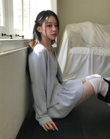[♡MADE♡] トーンデューニットフレアワンピース + ソフトカーディガンセット