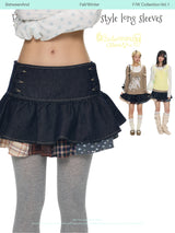 BETWEENAND Women’s low-waist denim skirt in layered cake design, blue color, slimming effect – summer dress