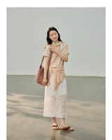 Lace embroidered slit straight skirt