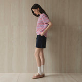 マルチストライプショートスリーブTシャツ_ピンク