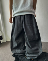 Lever Side Panel Elastic Waist Raw Denim Pants 2color