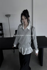minimal basic V-neck knit (2color)