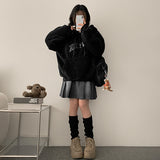 Rugle lettering fur embroidered hoodie