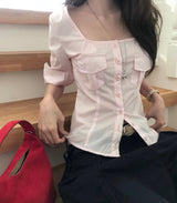 [light tone] pink paudy roll slim square sh / bl