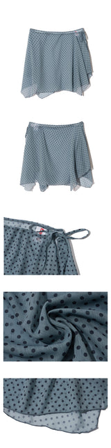 SKYBLUE DOTTED LAYERED WRAP MIDI SKIRT