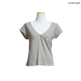 (3color) Lace Stripe Hood Short Sleeve Tee